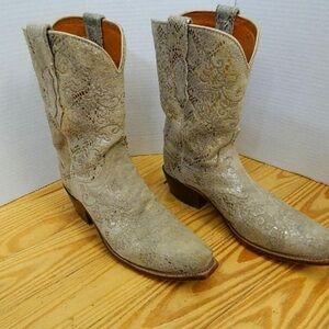 Lucchese metallic print suede western boots